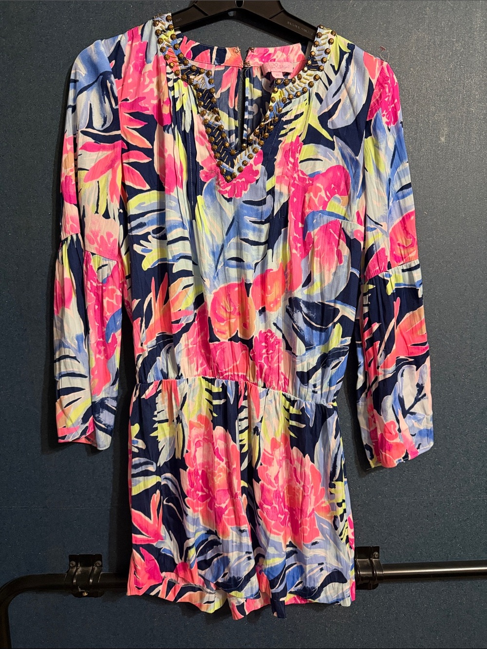 Lilly Pulitzer Ariele Romper High Tide Navy Tropicolada sz XS